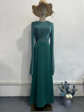 2024 Splicing Glass Yarn Sleeve Long Lint Repair Dress
