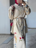 With Thin Fashion Flower Print Casual Silk Dress Two-Piece Set