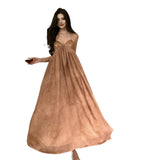 Beach Dress Chiffon Print Tie Stitched Squint Dress Hanging Neck Tie With Bareback Holiday Dress Woman