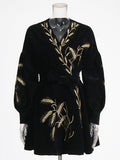 Retro Style Dress Women's Dress 2025 Summer New Heavy Industry Embroidered Wheat Spike Design Velvet Long Sleeve Skirt