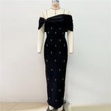 Temperament Dress Sexy Shoulder Name Party Dinner Dress Banding Skirt