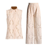 Literary And Art Casual Style Suit 2025 Spring New Collar Embroidered Sleeveless Shirt Trousers Two Sets Of Women