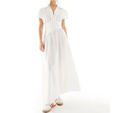 Women's Summer Collar Temperament Shirt Skirt High Waist Repair Fashion Commuting Long Skirt