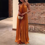 Women's Clothing Hanging Neck-Deck Sexy Dress Holiday Sleeveless Fashion 100 Folded Women 8080 HZ0628