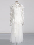 Famous Wind 2025 New Heavy Industry Embroidered Water-Soluble Flower Single Buckle Top + Folded Skirt Dress Suit Woman