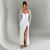 Small Sexy Lace Splicing Dress Dress Dress Woman Fashion Temperament Straight Fork Dress DJPT
