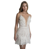 And Winter New Women's Sexy Bareback Party Dress To Close The Waist Deep V Feathers Sling Skirt