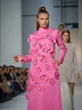 Dress Women's Dress 2025 Spring Fashion High Tie Spliced Flower Pink Dress