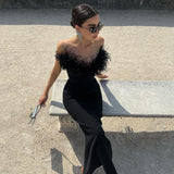 Tset Skirt Women's New Summer 2025 V-Neck Fur Fishtail Skirt DJPT