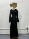 2025 Autumn New Horn Sleeve Strap Design Long Sleeves To Close The Waist Collar Dress Woman
