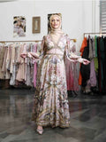 Niche Brand CML Retro Goddess Fairy Print V Collar Sexy Big Swing Flowing Dress