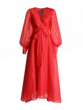 Retro Court Style Dress 2025 Spring And Summer New V Tie Tie Splicing Bubble Sleeve Dress Woman