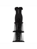 Summer Tide Brand Goddess Personality Design Sexy Wrapped Chest High Open Fork Mesh Tug On The Floor Dress Dress