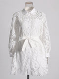 French Retro Embroidered Short Dress 2025 Summer New Collar Long Sleeves To Close The Waist Irregular Dress Woman