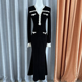 2024 Autumn And Winter Small Fragrant Wind Hit The Fish Tail Waist Dress Temperament High-End V-Neck Long Dress