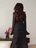 2024 New Chiffon-Print Lotus Leaf Sleeve Temperament Long V-Neck Long Dress