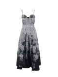 Sling Skirt Crumm Flower Ink High-End Long Dress 2025 New Tice With Waist Lotus Leaf Swing Dress Women's Summer