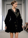 Retro Style Dress Women's Dress 2025 Summer New Heavy Industry Embroidered Wheat Spike Design Velvet Long Sleeve Skirt