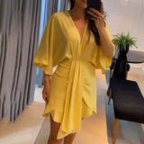 Summer New Women's Fashion V-Neck Simple Irregular Dress