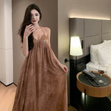 Beach Dress Chiffon Print Tie Stitched Squint Dress Hanging Neck Tie With Bareback Holiday Dress Woman