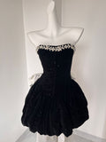 Shooting Autumn And Winter New Bow Bow Heavy Industry Star Flash Drill Chest Thin Waist Fluffy Velvet Dress HZ0628