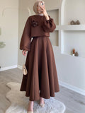 2024 New Middle East Dubai Flower Lantern Sleeve Loose Dress Dress Dress Suit Two Sets