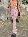 Broken Flower Holiday Sling Skirt Sexy Hottie Show Back Dress V Collar Body Hip Dress Summer HZ0628