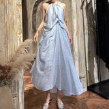 New Elegant Loose Folded Neck Dress Sexy Bare Sleeveless Holiday Dress