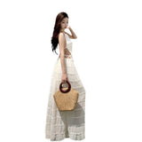 Dress Niche Design Hanging Neck Sling Sling Vest Holiday Wrinkled Half-Dress Suit