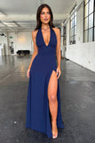 Women's New Hanging Neck V Tie Strap Bare Back Open Dress Temperament HZ0628