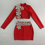 Fashion Nail Drill Bandage Set Half-High Collar Long Sleeve Top Cover Two Sets Of Women's Clothing