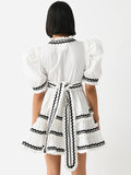 Temperament Elegant Famous Style Dress 2025 Spring New V-Neck Stripe To Receive Waist Tie Dress Woman