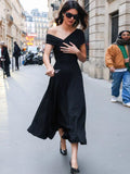 Temperament Sexy Word Collar Twisted Folds Folded White Evening Dress Dress Dress Dress Dress Woman