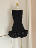 Sheath Black Satin Holiday Dress Travel Vacation Dresses Short Birthday Dress SD1252