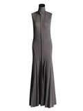 Sister Casual Dress Women's Dress 2025 Spring New Standing Sleeveless 100-Folded Knitting Dress