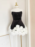 Sheath Strapless Velvet Black Holiday Dress Travel Vacation Dresses Short Birthday Dress SD1254