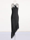 Babes Dress 2025 Spring New Heavy Industry Diamond Slings Irregular Lotus Edges Hip Dress Girl