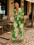 2024 New Fashion Women's Printed Jumpsuit V-Neck Short-Sleeved Woman