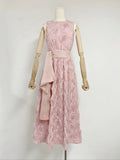 Summer New Round-Neck Sleeveless Three-Dimensional Flower Belt To Receive Long-Term Dress Women