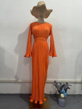 Women's Clothing Autumn 2024 New Long Dress Temperament Folding Horn Sleeve Mid-Long Dress