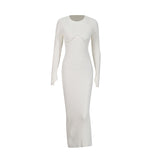 Temperament Famous Wind Dress 2025 New Round Neck Chest Hollow High-End Long-Sleeved Knitted Dress