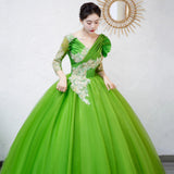 Art Exam Evening Dress 2025 New Green Poneng Dress Solo Host Performance Costume Singing Beautiful Dress