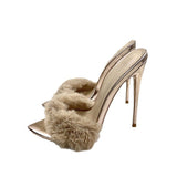 Sandals Tips Champagne Hairshoes Women's High Heels 12Cm High Quality Shoes