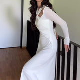 2024 Hanging Neck Long Sleeve Dress Slim Light Luxury Sexy Long Dress