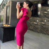 Summer 2025 Sexy One-Shoulder Banded Skirt With Lotus Leaf-Side Temperament Party Dress