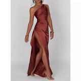 Fashion Irregular Sleeve Slanted Shoulder High-End Evening Dress HZ0628