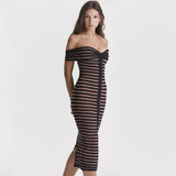 One-Word Shoulder Streak Splicing Banded Dress Party Dress