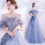 2025 New Bridal Banquet Dress Host Gradually Blue Bright Star Show Evening Dress