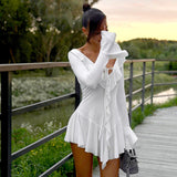 Women's 2024 Lotus Leaf Edge Tie Rope Horn Sleeve Dress DJPT