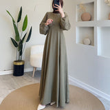2024 New Relaxed Relaxed And Gentle Commuter Solid Colored Long Sleeve Dress